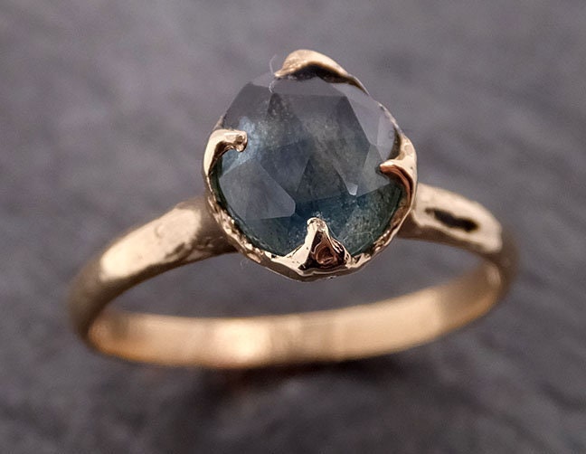 Fancy cut Montana blue Sapphire 14k Yellow gold Solitaire Ring | Etsy