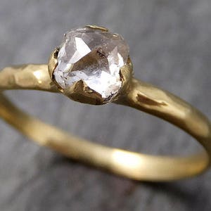 Faceted Fancy cut White Diamond Solitaire Engagement 18k Yellow Gold Wedding Ring byAngeline 0831