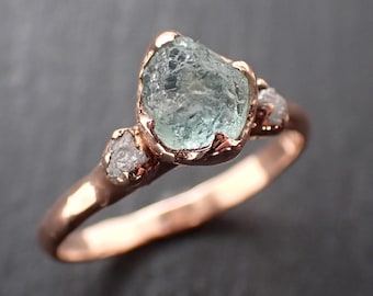 Raw Montana Sapphire Engagement Ring • Rough Accent Diamonds • 14k Rose Gold • Handmade byAngeline 3636