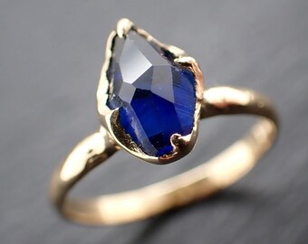 Deep Blue Sapphire Ring • 18k Yellow Gold • Elemental Cut • Handcrafted byAngeline 3635