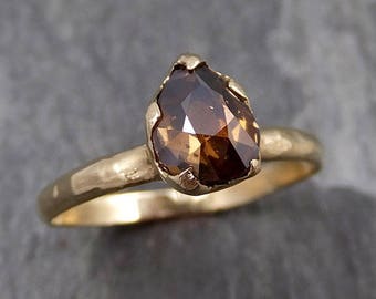 Fancy cut Cognac Diamond Solitaire Engagement 14k Yellow Gold Wedding Ring byAngeline 0799