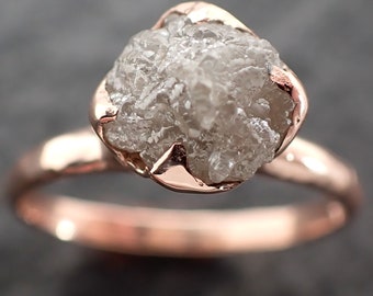 Raw Rough UnCut Diamond Engagement Ring Rough Diamond Solitaire Recycled 14k Rose gold Conflict Free Diamond Wedding Promise by Angeline 270