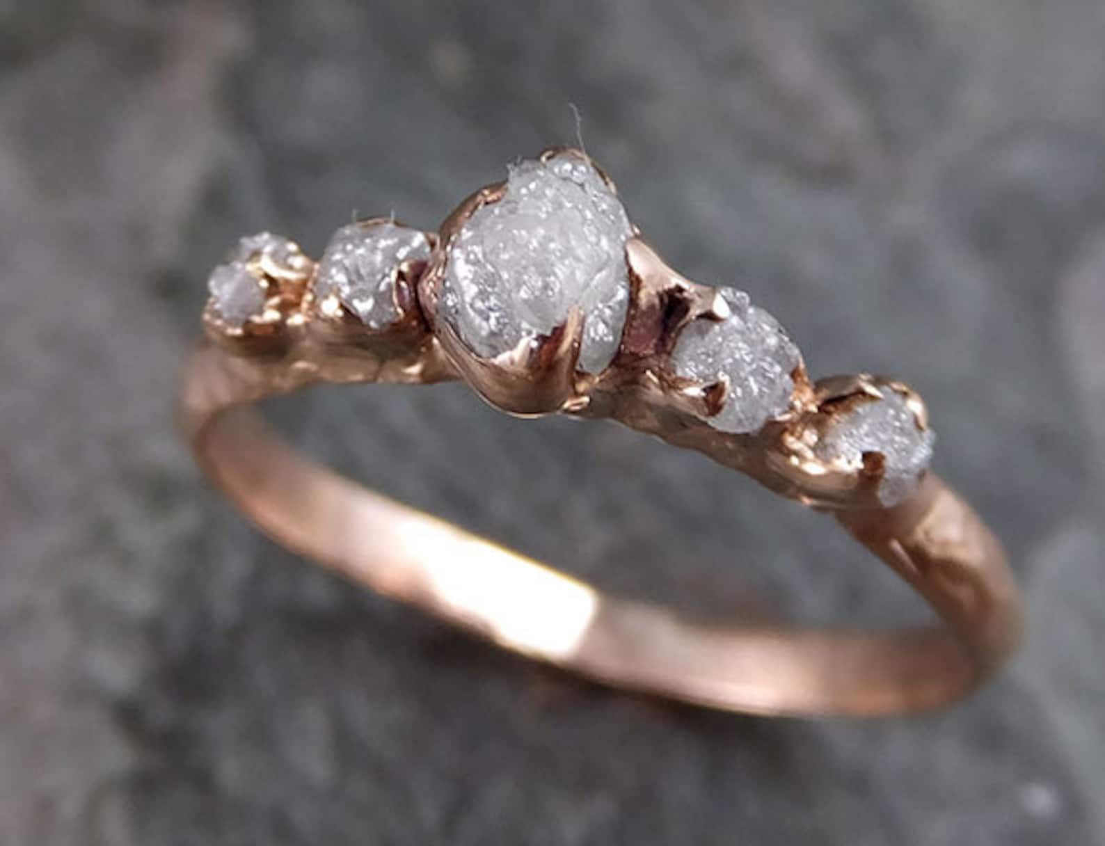 CUSTOM Raw Diamond Rose gold Engagement Ring Rough Gold Etsy