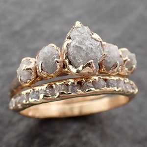 CUSTOM Roher Diamant Rose Gold Multi-Stein Verlobungsring Rohgold Hochzeit Zarte Ring Diamant Ehering Rough C2550
