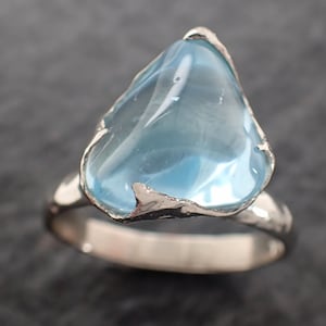tumbled Aquamarine Solitaire Ring 14k gold Custom One Of a Kind Gemstone Ring Bespoke byAngeline 2750