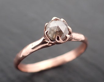 Faceted Fancy cut Champagne Diamond Solitaire Engagement 14k Rose Gold Wedding Ring byAngeline 3522