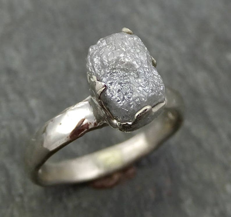 Rough Diamond Engagement Ring Raw 14k White Gold Ring Wedding | Etsy