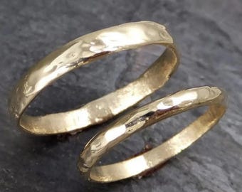 Textured Wedding Bands • Yellow Rose White Gold Sterling Silver Set