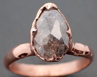 Salt and Pepper Diamond Solitaire Engagement Ring • 14k Rose Gold • Handmade byAngeline 3335