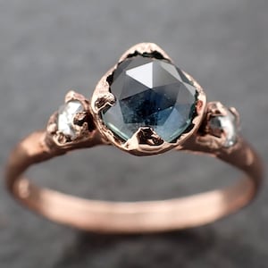 Fancy cut Montana blue Sapphire Rose gold Multi stone Ring Gold Gemstone Engagement Ring 3196