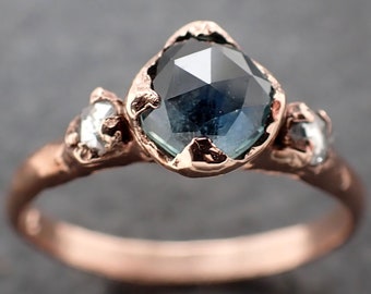 Fancy cut Montana blue Sapphire Rose gold Multi stone Ring Gold Gemstone Engagement Ring 3196