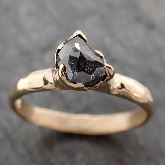 Fancy Cut Salt and Pepper Half Moon Diamond Engagement 18k Yellow Gold Solitaire Wedding Ring Diamond Ring Byangeline 2802 Etsy Israel