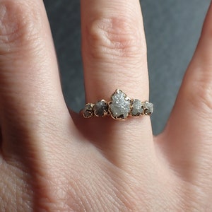 CUSTOM Raw Diamond Rose gold multi stone Engagement Ring Rough Gold Wedding Delicate Ring diamond Wedding Ring Rough C2550 image 7