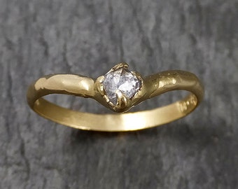 Fancy cut Chevron stacking Dainty White Diamond Solitaire Engagement 18k yellow Gold Wedding Ring byAngeline 1443