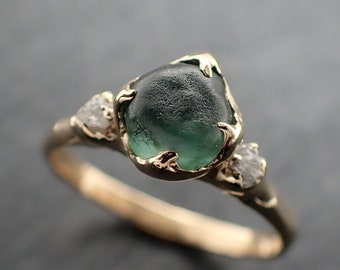 raw green montana sapphire and rough diamonds yellow 14k gold engagement wedding gemstone multi stone ring 3309 Alternative Engagement