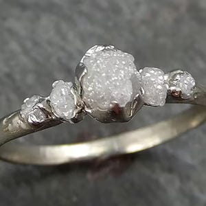 Custom Rough Diamond Engagement Ring  Multi Stone Ring in 14k or 18k White Yellow Rose Gold or Sterling Silver  Handmade by Angeline C0280