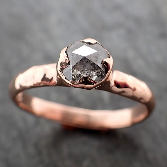 Faceted Fancy Cut Salt and Pepper Diamond Solitaire Engagement 14k