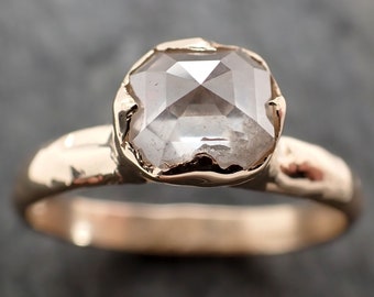 White Diamond Solitaire Engagement Ring • 14k Yellow Gold • Handmade Wedding Ring byAngeline 2854