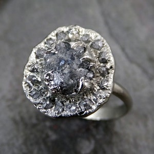 Raw Diamond Halo Engagement Ring Rough 14k White Gold Wedding Ring diamond Stacking Ring Rough Diamond Ring byAngeline 0086