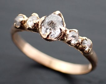 Five Stone Crown Rose Cut Diamond Engagement Ring •  18k Yellow Gold • Alternative Natural Diamond Ring • byAngeline 3673