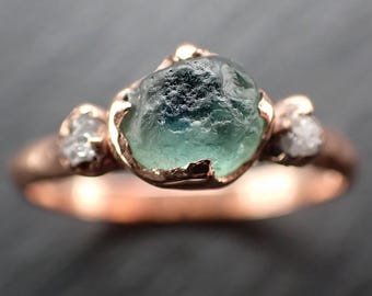 Raw Montana Sapphire Engagement Ring • Rough Diamond Accents • Rose Gold • Handmade byAngeline 3640