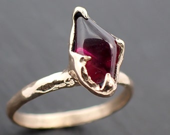 Garnet tumbled red 14k yellow gold Solitaire gemstone ring 3484