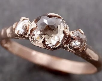 Fancy cut white Diamond Engagement Ring • 14k Rose Gold • Diamond Accents • Handmade byAngeline 1981