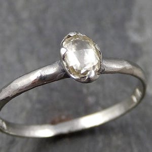 Faceted Fancy cut Champagne Diamond Solitaire Engagement 14k White Gold Wedding Ring byAngeline 0778