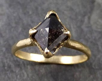 Fancy cut salt and pepper Diamond Solitaire Engagement 18k yellow Gold Wedding Ring Diamond Ring byAngeline 1048