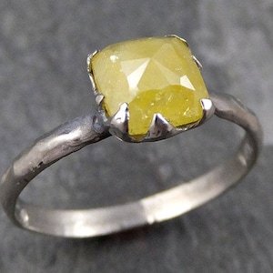 Fancy cut yellow Diamond Solitaire Engagement 14k White Gold Wedding Ring byAngeline 0769