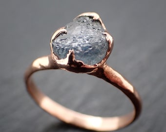 Raw Montana Sapphire Solitaire Engagement Ring • 14k Rose Gold • Handmade byAngeline 3637
