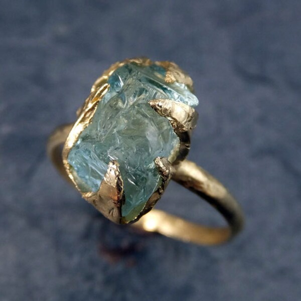 Raw Uncut Aquamarine Ring Solid 14K Gold Ring wedding engagement Rough Gemstone Ring Statement Ring Stacking Ring Cocktail Ring byAngeline