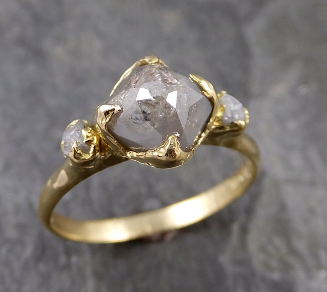 Fancy cut Gray Diamond Engagement 18k Yellow Gold Multi stone | Etsy