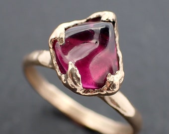 Garnet tumbled red 14k gold Solitaire gemstone ring 3490