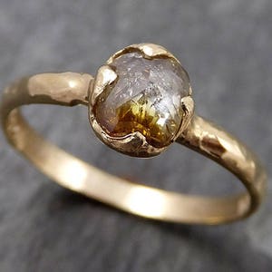 Faceted Fancy cut Champagne Diamond Solitaire Engagement 14k Yellow Gold Wedding Ring byAngeline 0825