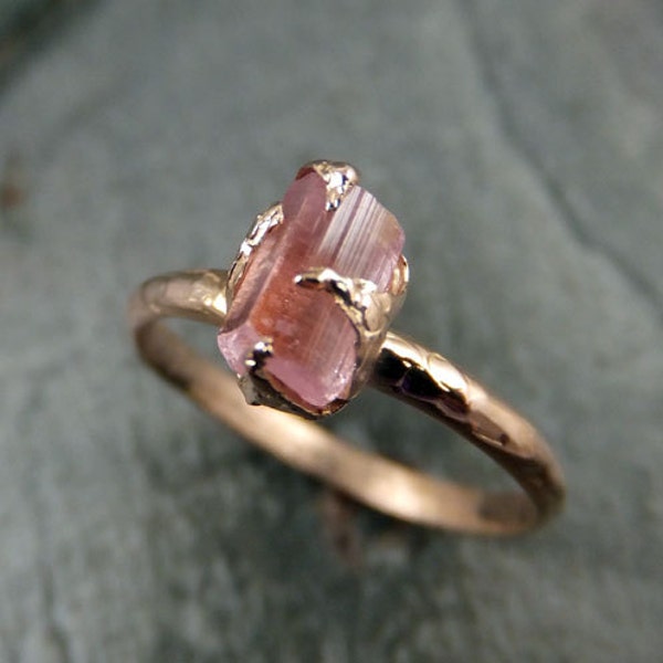 Raw Pink Tourmaline Rose Gold Ring Rough Uncut Pastel Pink Gemstone Promise engagement wedding recycled 14k Size stacking byAngeline