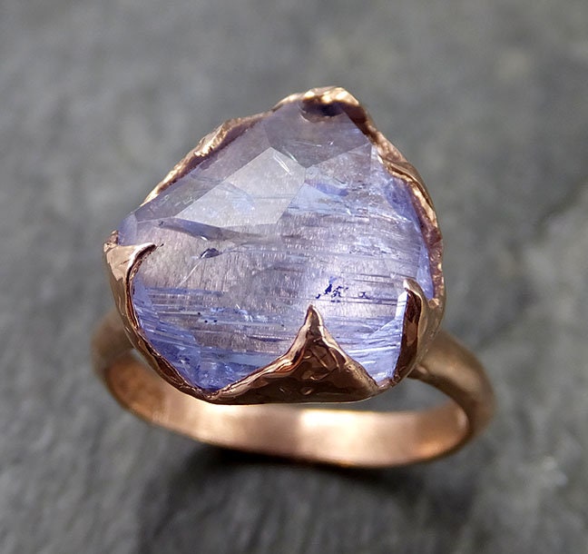 Partially faceted Tanzanite Crystal rose Gold Ring Rough | Etsy