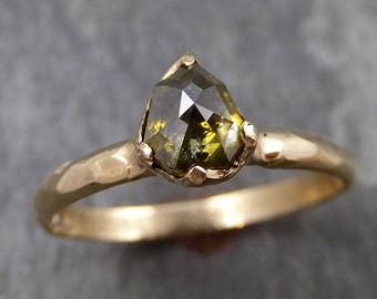 Fancy cut Cognac Diamond Solitaire Engagement 14k Yellow Gold Wedding Ring byAngeline 0810