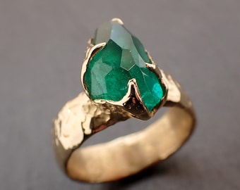 Elemental Cut Emerald Ring • 18k Yellow Gold • 6mm Band • One of a Kind Statement Ring • Handmade byAngeline 1122