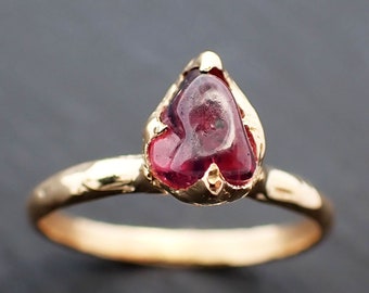 Sapphire tumbled yellow 18k gold Solitaire pink tumbled gemstone ring 3509