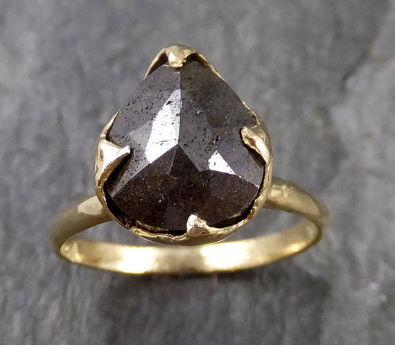 Carbonado Fancy Cut Solitaire Engagement 18k Yellow Gold Wedding