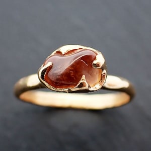 Sapphire tumbled yellow 18k gold Solitaire orange tumbled gemstone ring 3512
