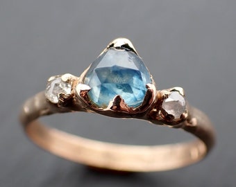 Fancy cut Montana blue Sapphire Rose gold Multi stone Ring Gold Gemstone Engagement Ring 3478
