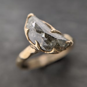 Fancy cut salt and pepper Half moon Diamond Engagement 14k Yellow Gold Solitaire Wedding Ring byAngeline 2097