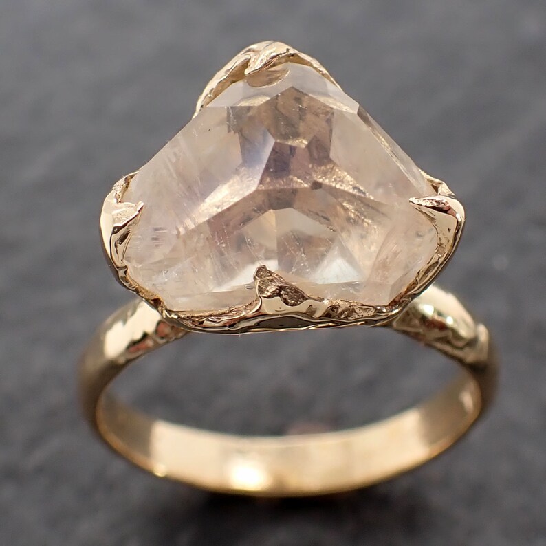 Partially Faceted Moonstone Yellow Gold Ring Gemstone Etsy