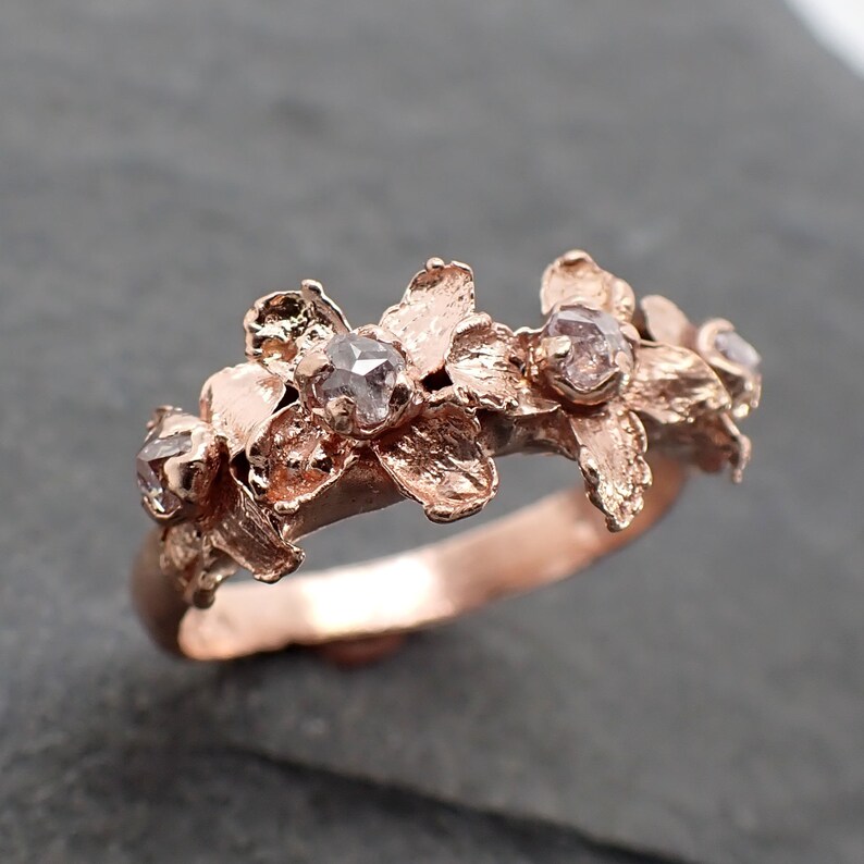 Real Flower and Pink Diamond 14k Rose gold multi stone Enchanted Garden Floral Ring byAngeline 2499 image 5