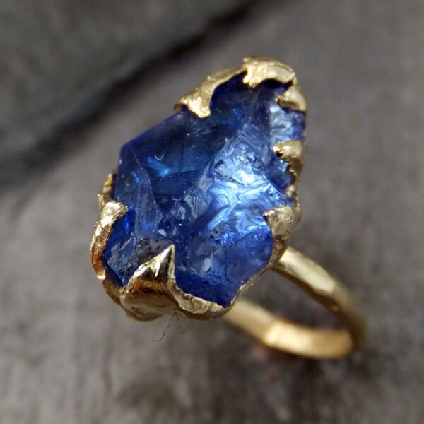 Raw Natural Tanzanite Crystal Gold Ring Rough Uncut Gemstone tanzanite recycled 14k stacking cocktail statement byAngeline