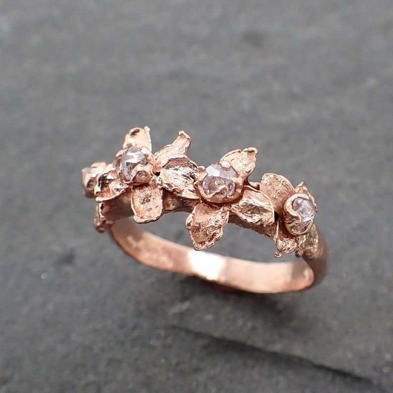 Real Flower and Pink Diamond 14k Rose gold multi stone Enchanted Garden Floral Ring byAngeline 2499 image 1