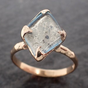 Aquamarine tumbled yellow 14k gold Solitaire gemstone ring 2669