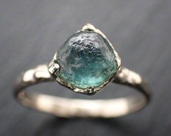 Raw Montana Sapphire Solitaire Engagement Ring • 14k White Gold • Handmade In USA byAngeline 3643